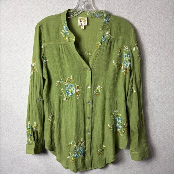 fig and flower Lime Green Embroidered Top Size S - Picture 1 of 3